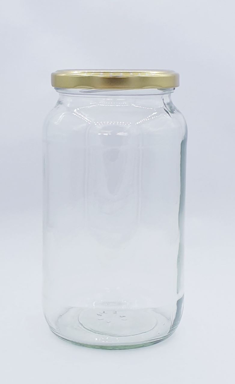 1L or 1000ml Round Glass Jar with 82mm Gold Twist Cap