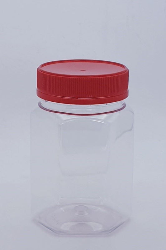 400ml Hex Clear PET Jar W/Lid - 75 Jars and Lids Per Carton