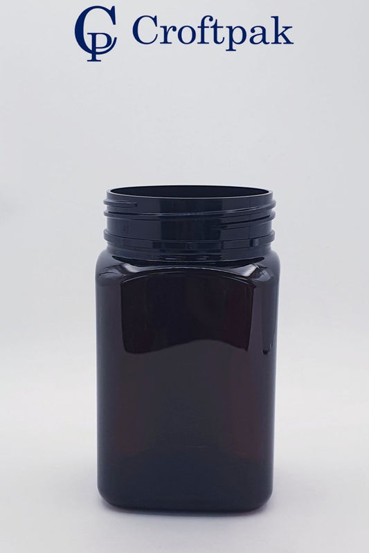 400ml Square Amber TE Jar W/Lid - 75 Jars and Lids Per Carton