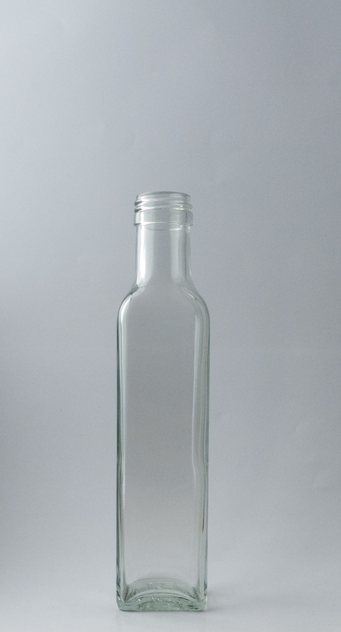 250ml  Square Marasca Clear Bottle W/Lid- 60 Bottles and Olea Pourer Caps Per Carton -Unit Cost - $1.75c each (Bottle/Lidcombo)
