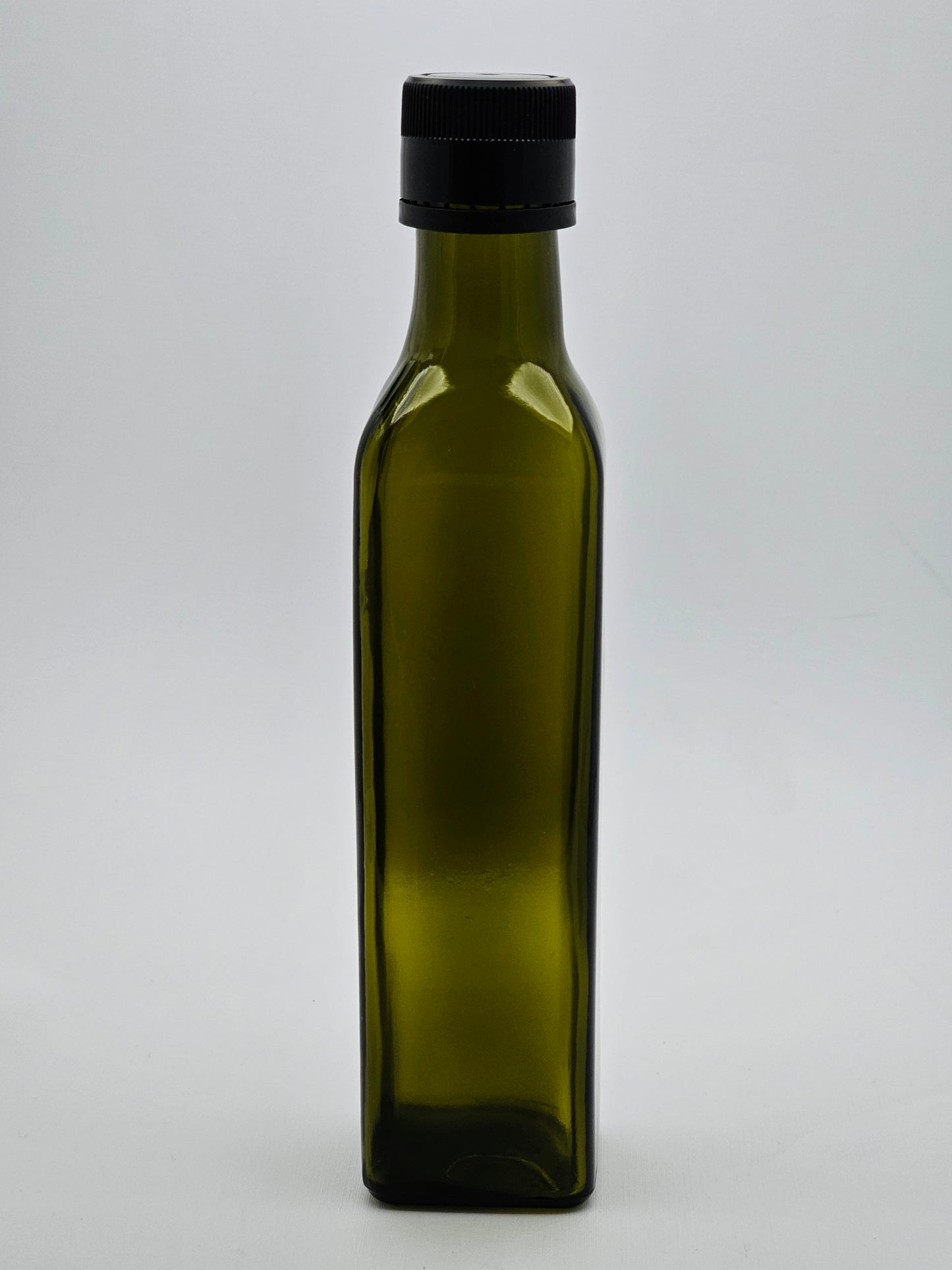 250ml Antique Green Marasca Glass Bottle - 60 Bottles and Olea Pourer Caps Per Carton Unit Cost - $1.45c each (Bottle/Capcombo)