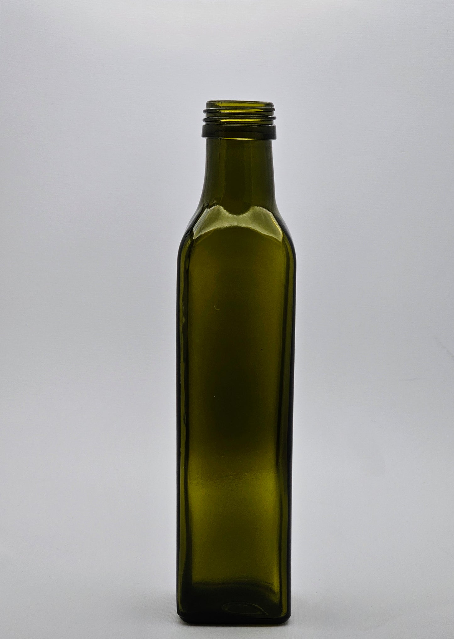 250ml Antique Green Marasca Glass Bottle - 60 Bottles and Olea Pourer Caps Per Carton Unit Cost - $1.45c each (Bottle/Capcombo)