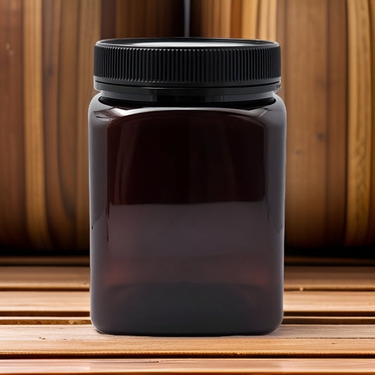 2kg Square Amber PET Jar with 100mm Lid - 36 per carton