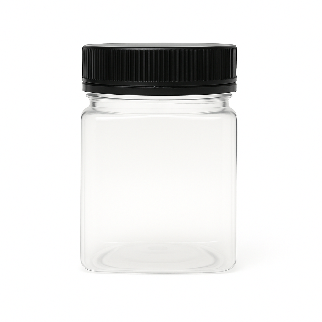 400ml Square Clear PET Plastic Jar with Tamper-Evident Lid – Bulk Carton of 175