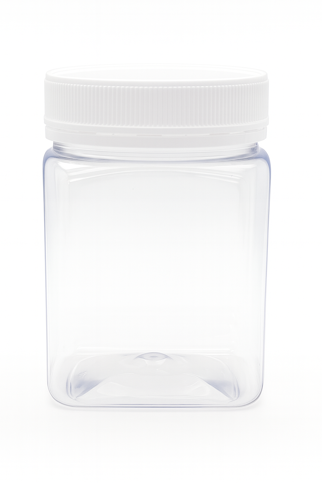 750ml square clear PET jar with white 83mm sealing cap – ideal for honey, sauces, or dry goods.