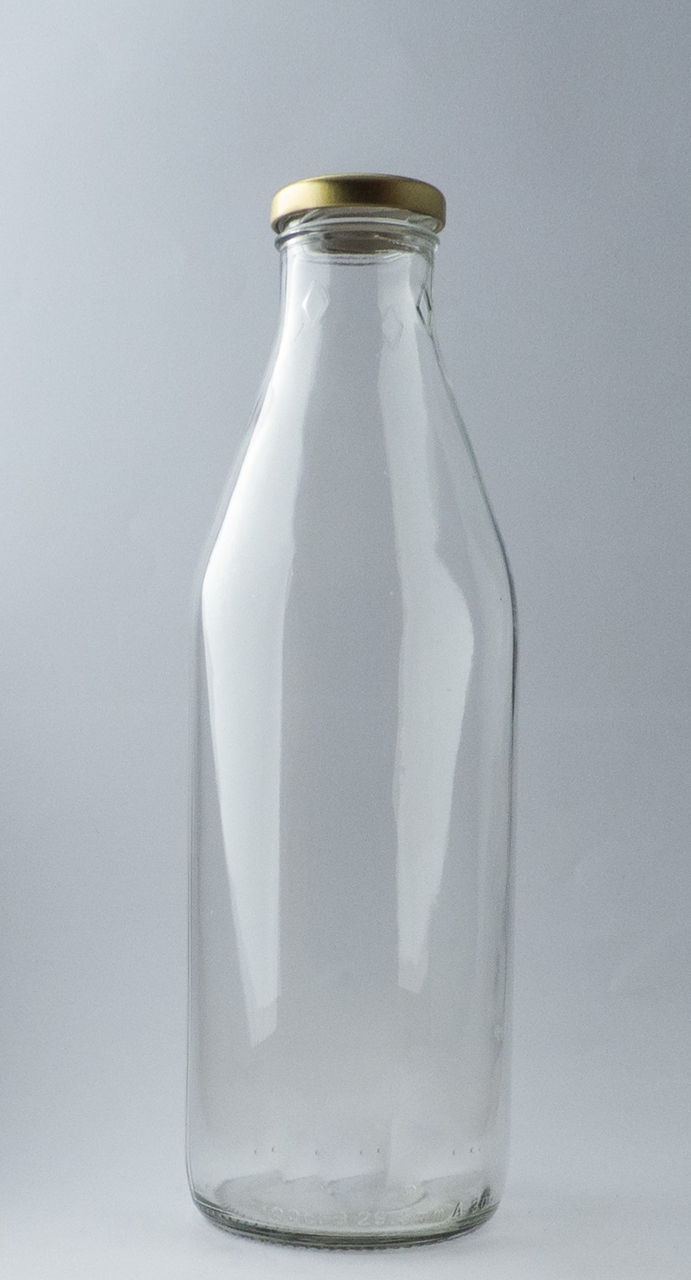 1 Litre Round Milk Glass Bottle With 43mm Twist Cap - 24 Bottles and Caps Per Carton - Unit Cost $2.40 (Bottle/Lidcombo)