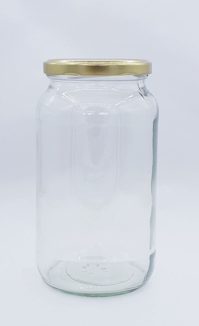 1L or 1000ml Round Glass Jar with 82mm Gold Twist Cap 