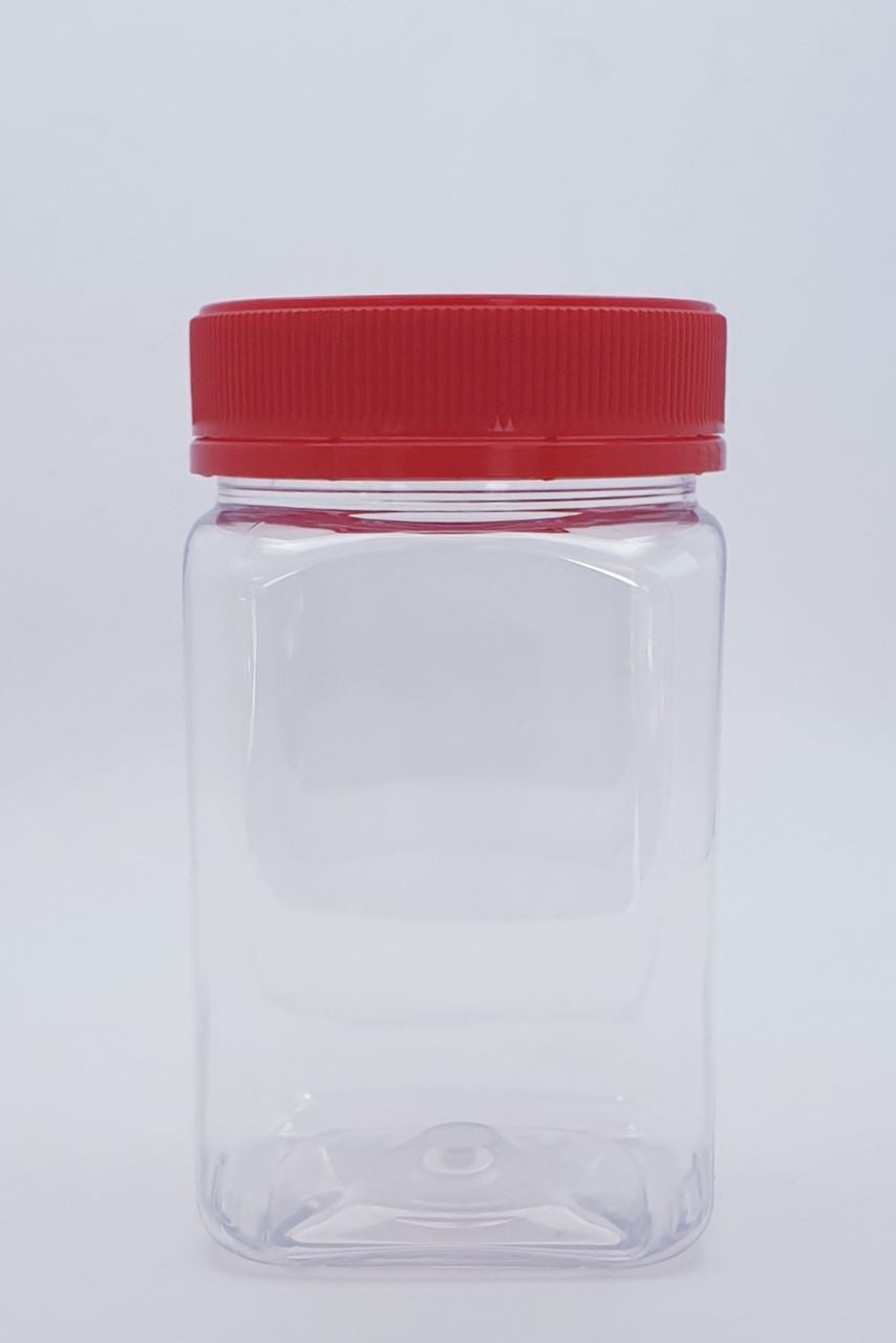 400ml Square Clear PET Jar W/Lid - 75 Jars and Lids Per Carton