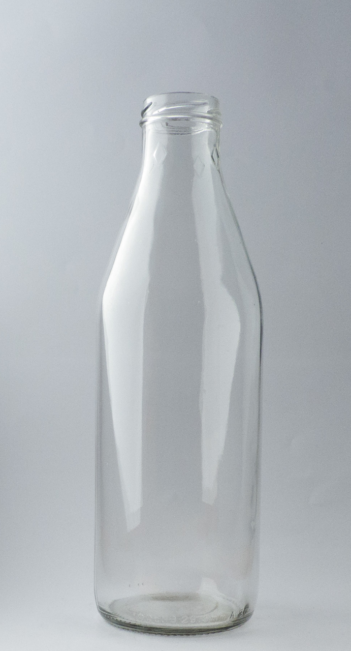 1 Litre (1000ml) round glass milk bottle without lid