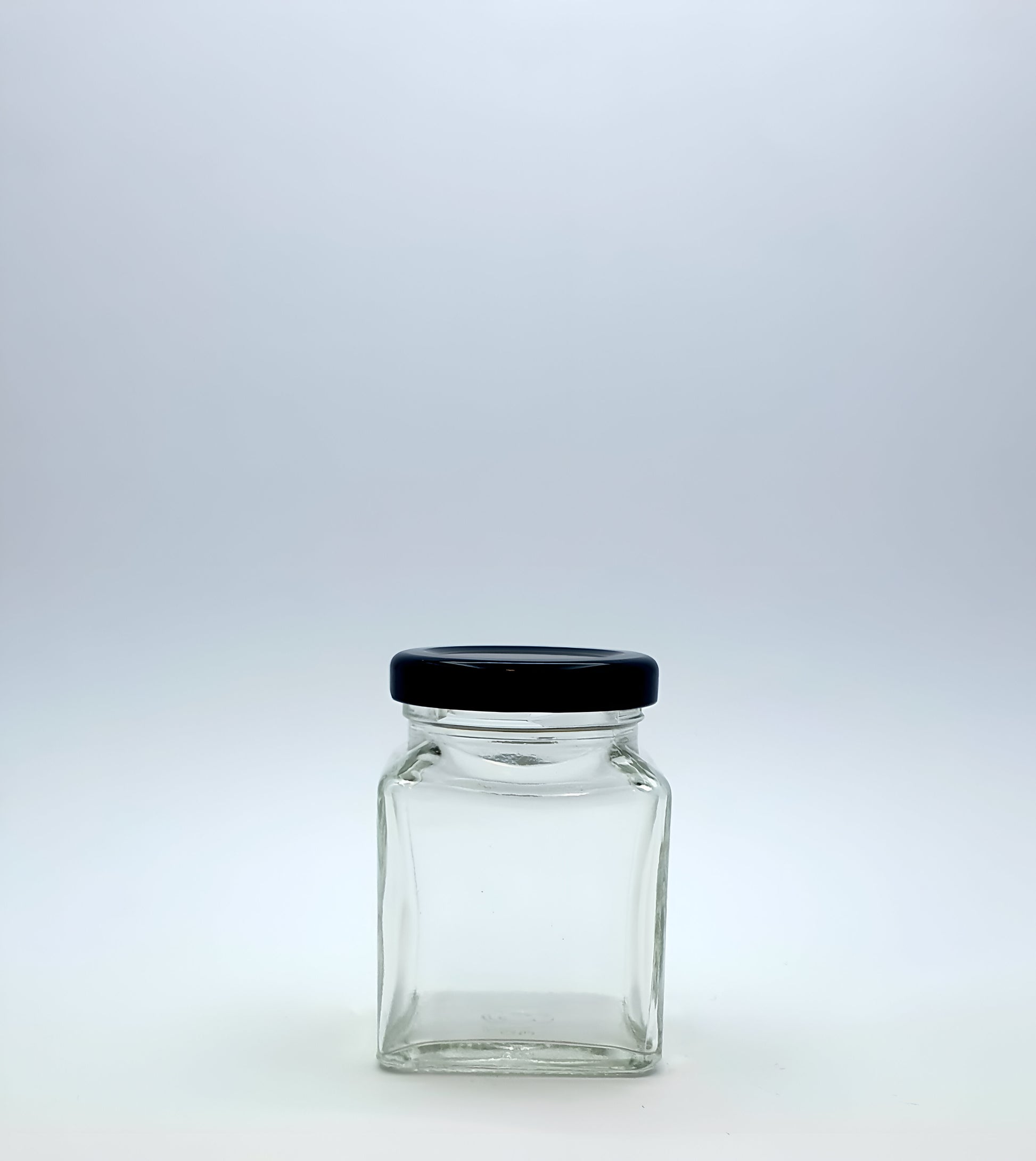 110ml(150gm) Square Glass Jar with 48mm Black Metal Twist Cap 