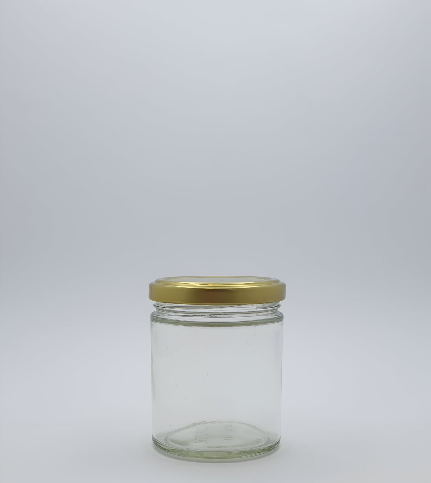 190ml(250gm)Panelled Round Glass Jar with a 63mm Gold Twist Cap 