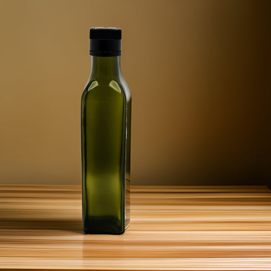 250ml Antique Green Marasca Glass Bottle - 60 Bottles and Olea Pourer Caps Per Carton Unit Cost - $1.45c each (Bottle/Capcombo)