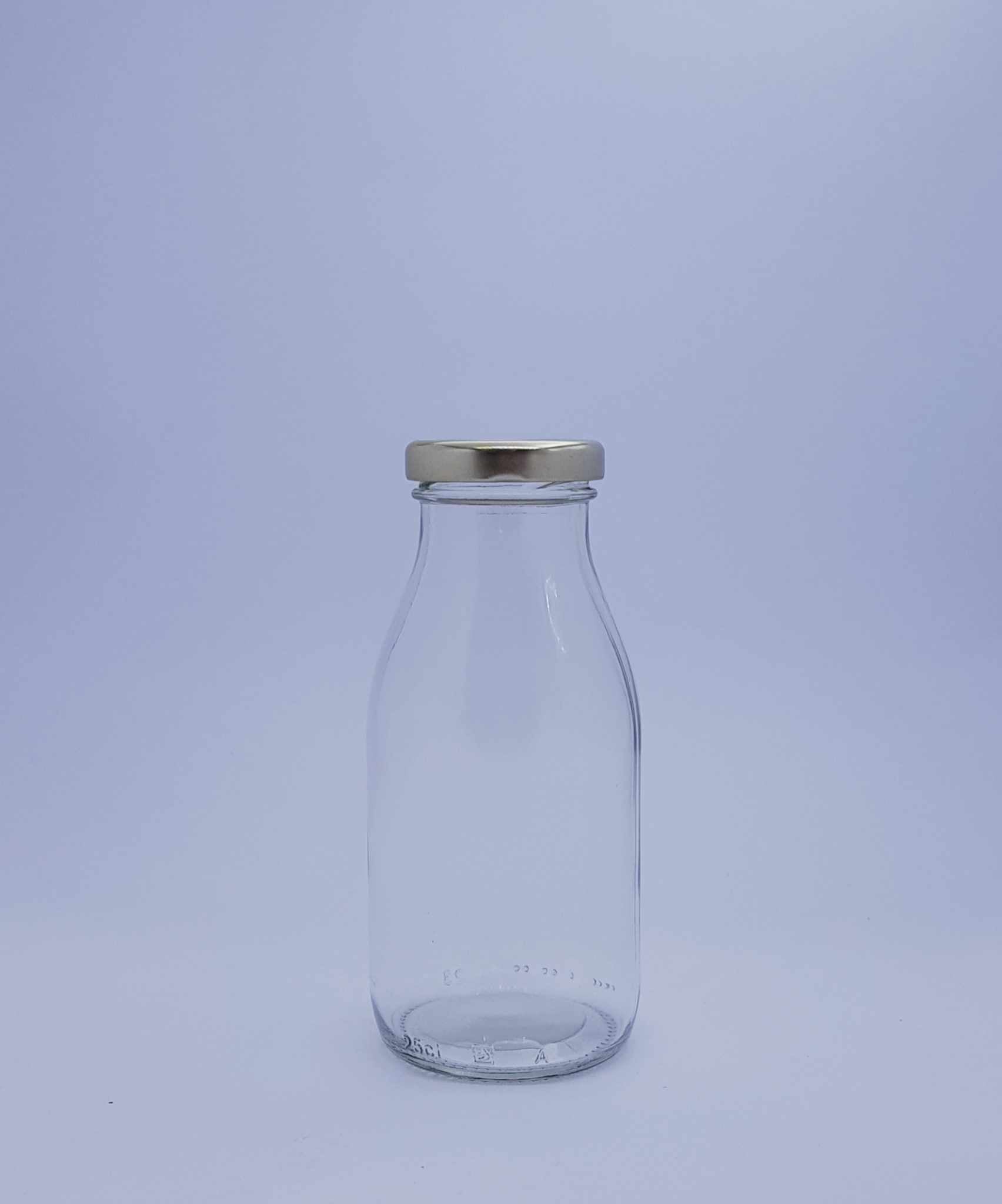 250ml juice bottle clear round with 43mm gold twist cap