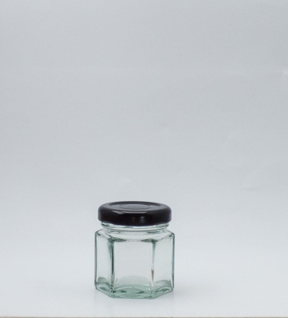 45ml Hex Glass Jar With 43mm Twist Cap  - 53 Jar and Caps Per Carton